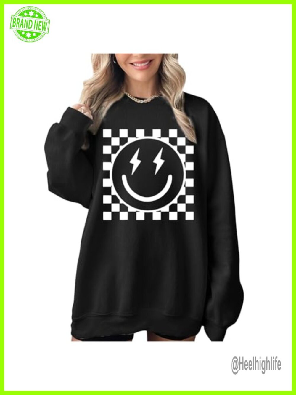 Oversized Graphic Sweatshirt Women Smile Face Crewneck Pullover Long Sleeve